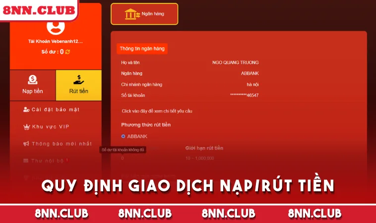 Quy định giao dịch nạp/rút tiền